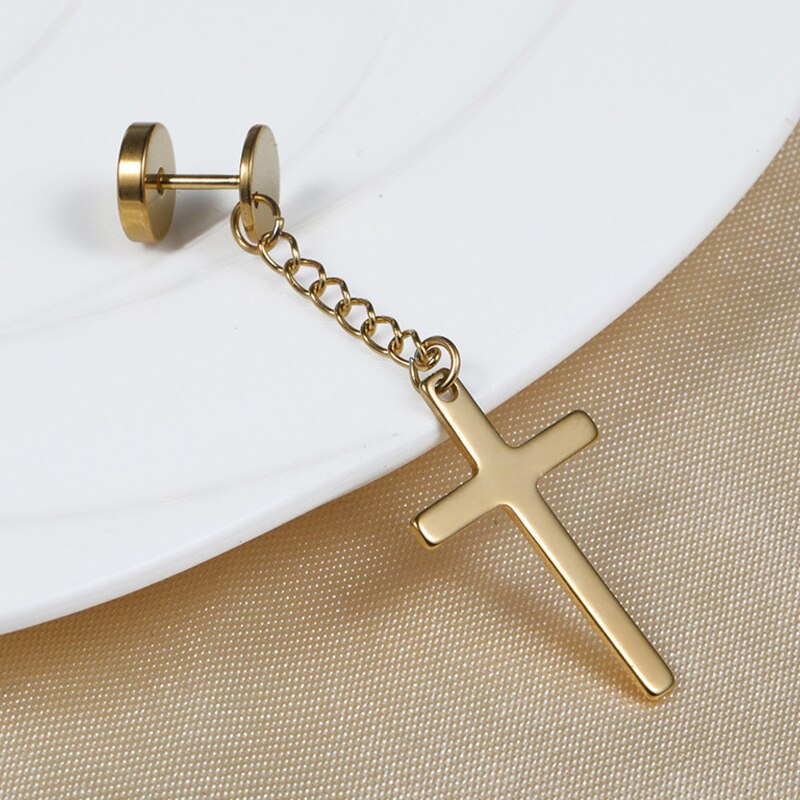 1pc Schwarz Kreuz Ohrring Männer Titan Stahl Ohrringe Hipster Persönlichkeit Straße Tropfen/Baumeln Ohrringe Frauen Punk Stil: B-Gold
