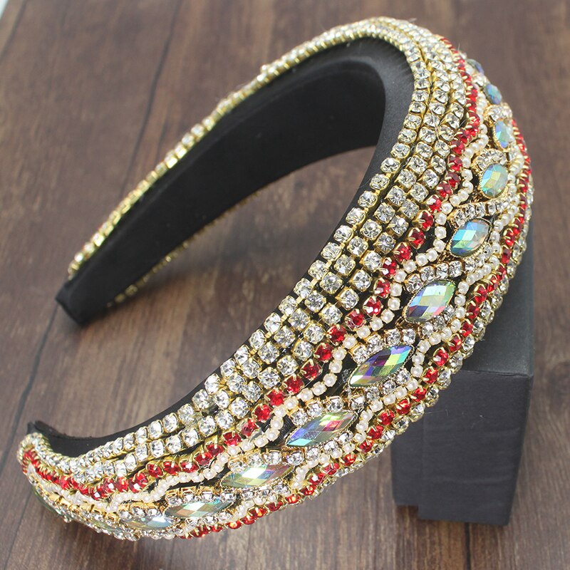 Strass pérola pelota luxo pesado indústria barroco sparkly grande acolchoado headbands ab cristal acessórios feminino bandana