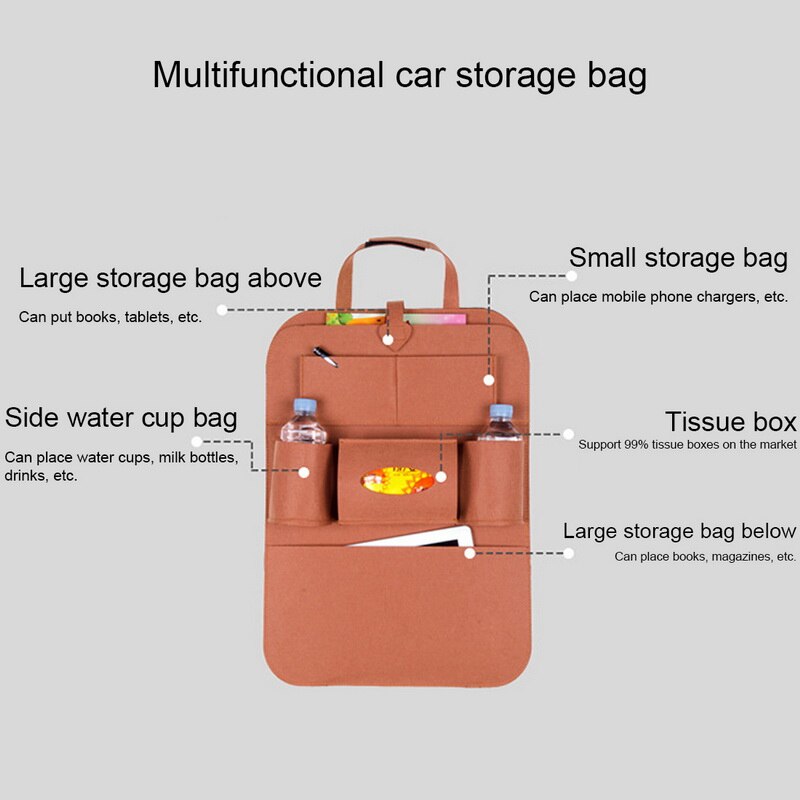 Organizador Universal para almacenaje para asiento trasero de coche, bolsa de almacenamiento de fieltro elástico para maletero, organizador con 6 bolsillos, accesorios para coche colgantes, 1 ud.