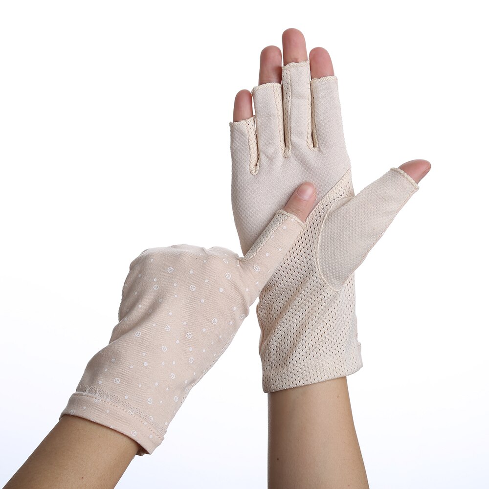 Mode Vrouwen Katoen Dot Zomer Vingerloze Half Vinger Anti-Skid Zon Bescherming Afdrukken Anti-Uv Dunne Korte Rijden handschoenen