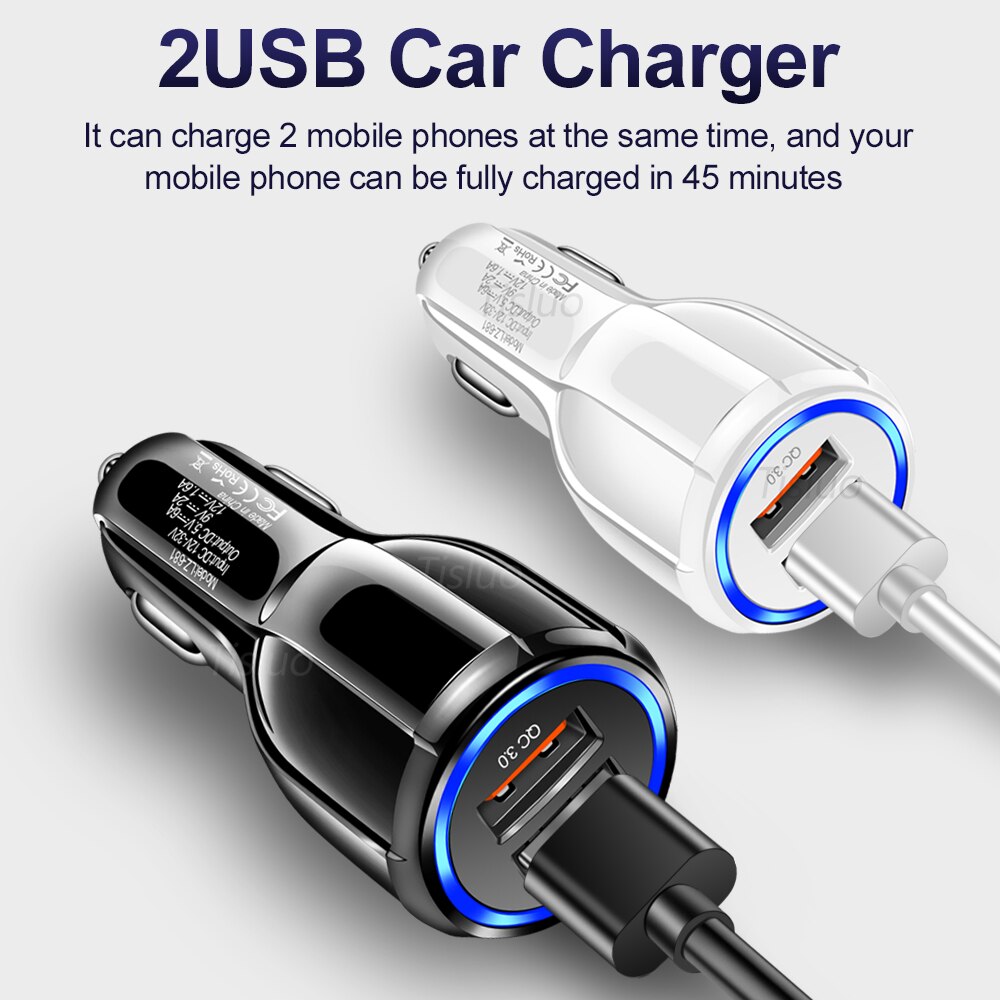 Chargeur de voiture QC 3.0 3.1A, pour iPhone 11 Pro 7 8 Plus, Xiaomi, Samsung, adaptateur de téléphone portable, affichage LED, USB