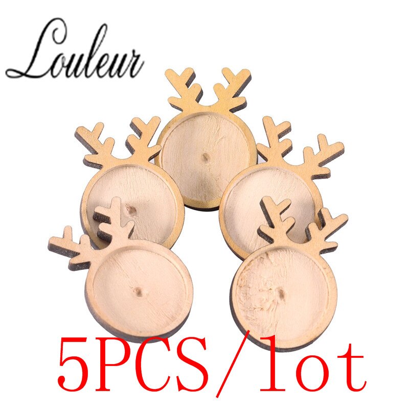 Louleur Vlakte Hout Cabochon Broche Basisinstellingen Diy Herten Vormige Paperclip Kerst Broches Bezel Lade Sieraden Maken Levert: 5pcs