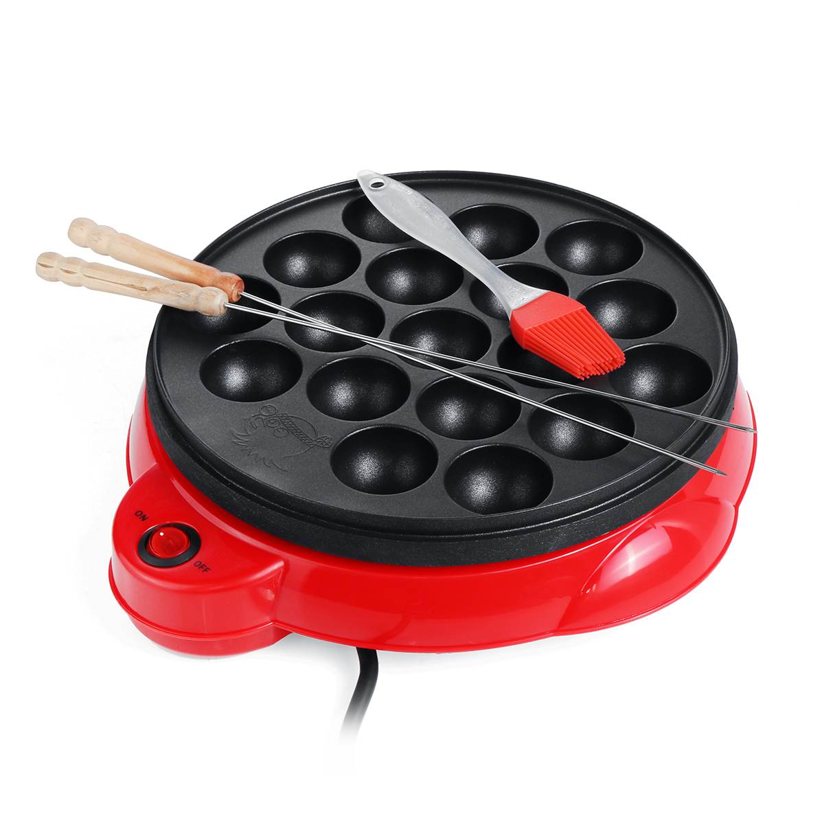 18 Holes Octopus Balls Maker Takoyaki Baking Pan Electric Taiyaki Machine Grill Japanese Cake Oven Meat Ball Maker Plate Machine: Red machine