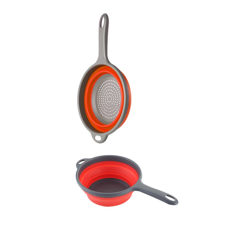 Foldable Silicone Colander Fruit Vegetable Washing Basket Strainer With Handle Strainer Collapsible Drainer Kitchen Tools: Rood