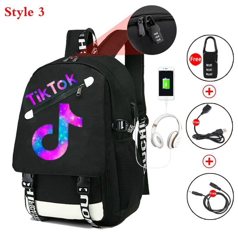 TIK TOK Women Backpack USB Charge Computer Backpack Waterproof School Bag for Teenagers Girls Boys Daily TIK TOK Mochilas: Beige