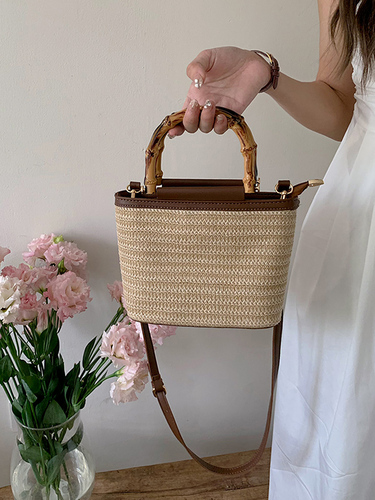 Eenvoudige Handtassen Voor Handtassen Voor Dames Op Reis Mode Met Houten Handvat Dames Schoudertassen Zomerstro Vrouwelijke Emmer Crossbody Tassen: Default Title