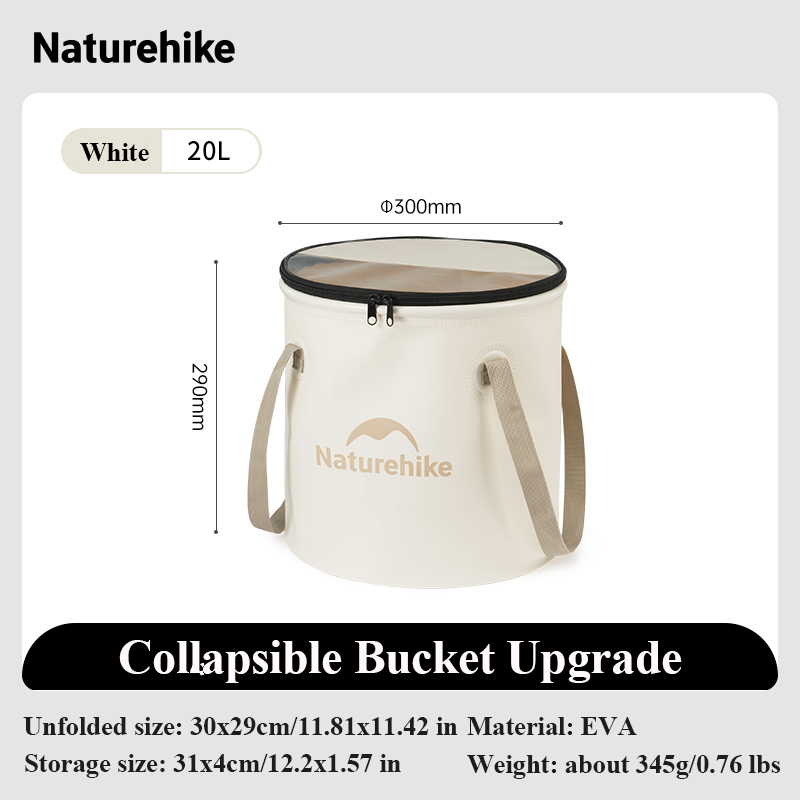 Naturehike hopfällbar hink 10l 20l utomhus bärbar hopfällbar hink eva livsmedelsklassad hink picknick grill camping vattenhink: Svart