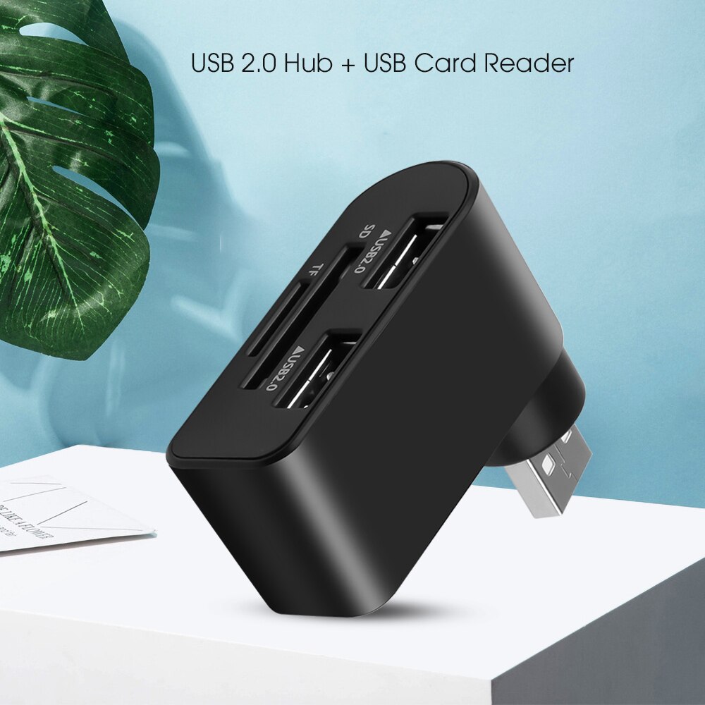 USB Hub 2.0 USB Splitter Adapter With Card Reader 2 Ports USB 2.0 Mini Rotate Hub For PC Notebook Laptop Mac USB 2.0 Hub Black