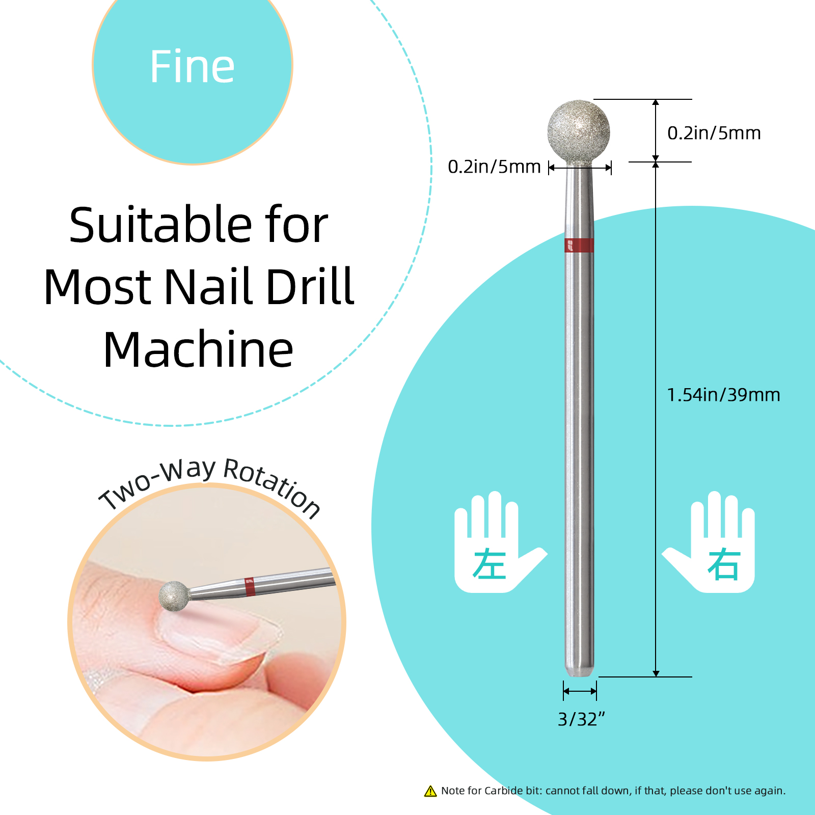HYTOOS, bola de grano fino, limpieza de cutículas, brocas para uñas, broca de diamante ruso, seguridad debajo del limpiador de uñas para cutícula, piel muerta