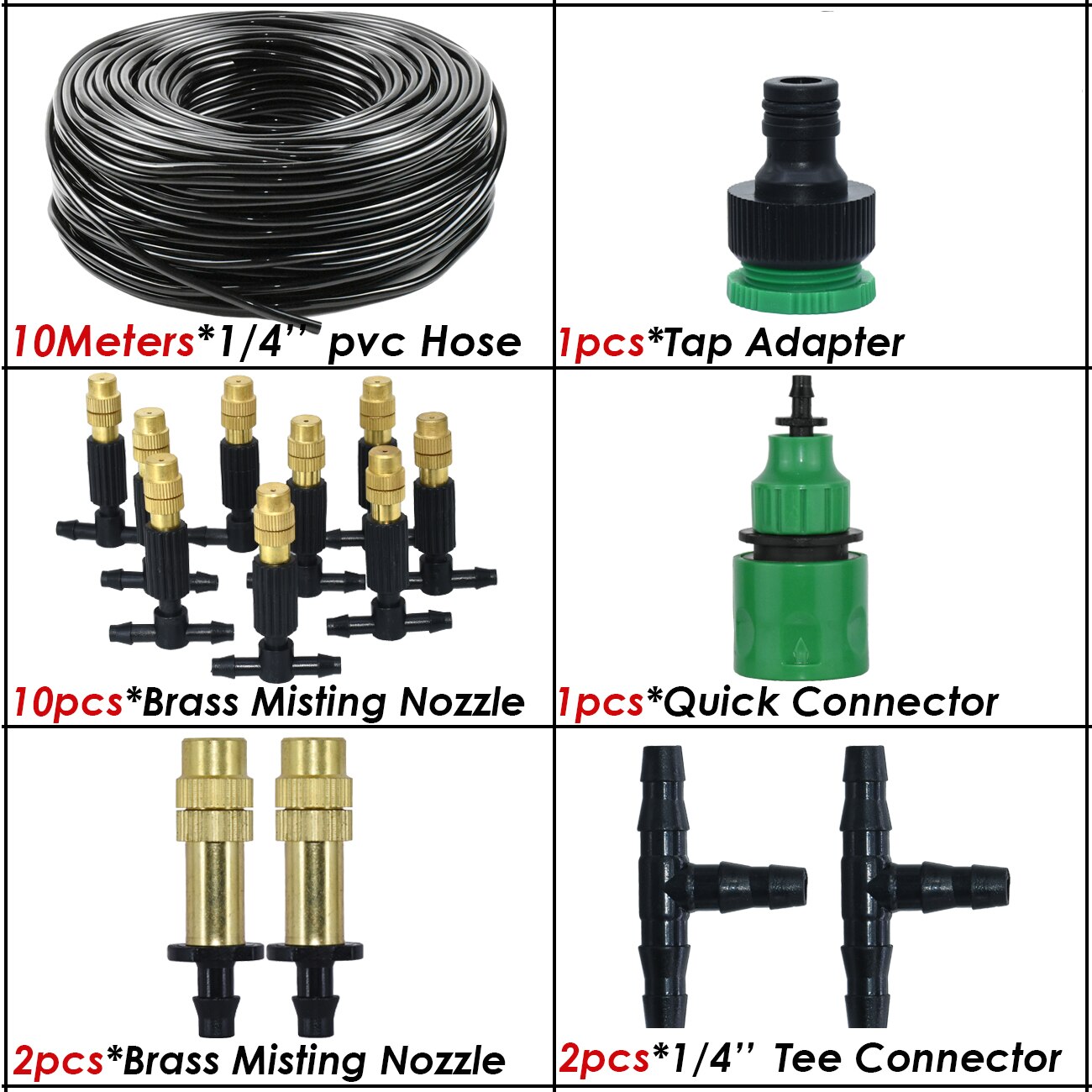 5M-30M 4/7mm Brass Tee Atomizer Nozzle Hose Garden Irrigation 1/4'' Outdoor Misting Cooling Watering System for Patio Greenhouse: SPL11-325-A-10M