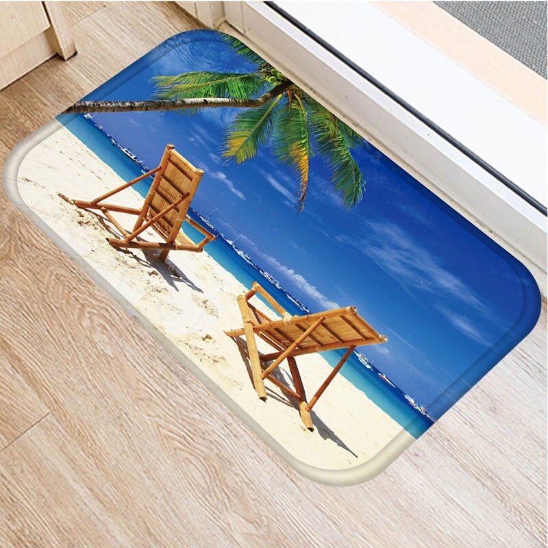 1pcs 40*60cm Sea Beach Scenic Pattern Anti-Slip Suede Carpet Door Mat Doormat Outdoor Kitchen Living Room Floor Mat Rug 48293: 2DD-48293-008