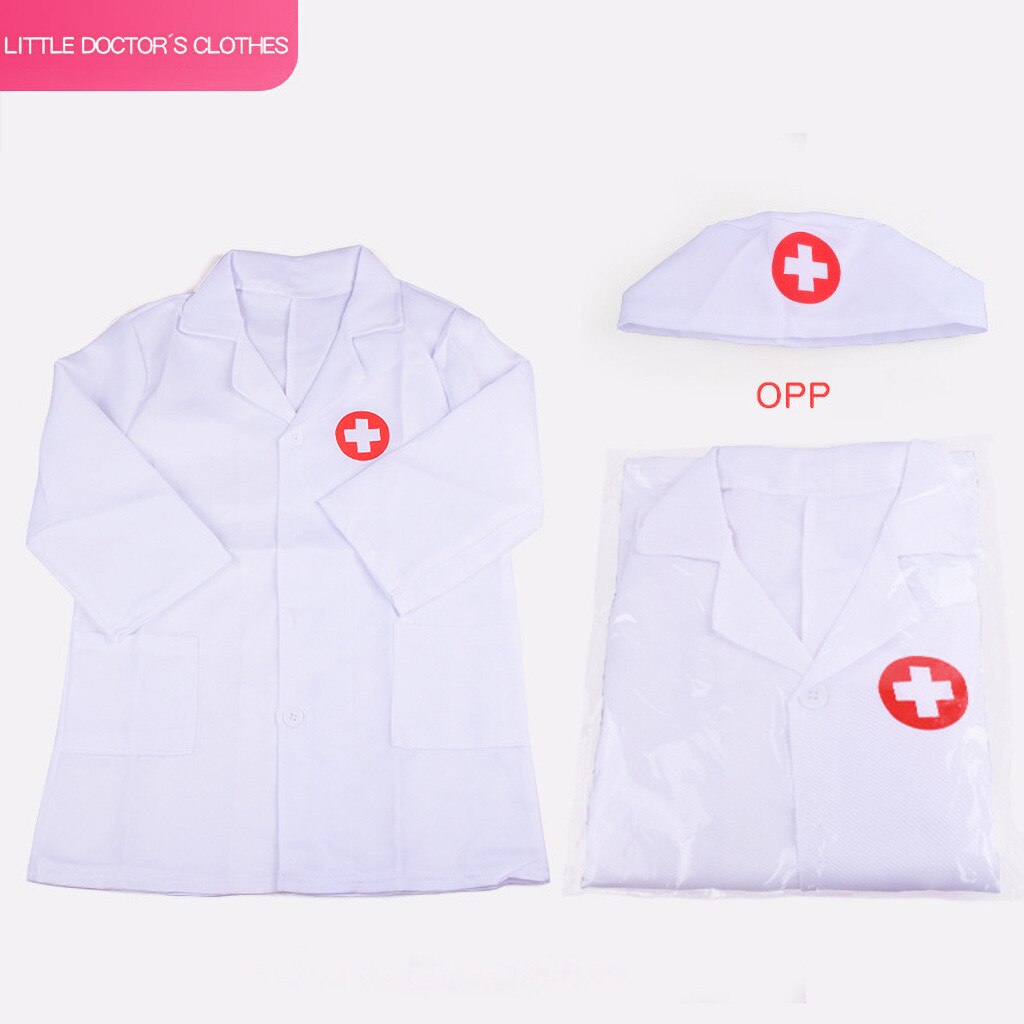 1 Set Children's Clothing Role Play Costume Doctor's Overall White Dress Nurse Novelty pretend child cos nurse clothes