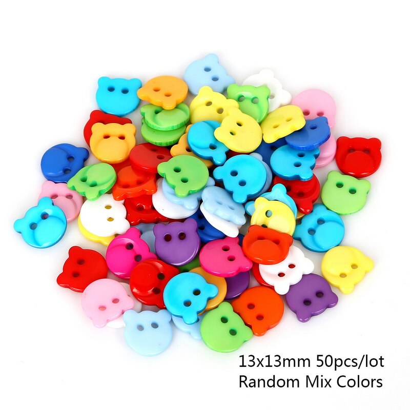 50-100 Uds. Botones de dibujos animados de estrella redonda del corazón para mezclar la forma DIY, botones de plástico para coser ropa de los niños: 13X13mm 50pcs