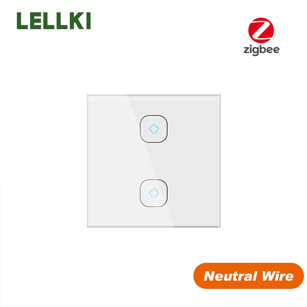 LELLKI Zigbee Smart Light Switch 10A EU Wall Touch Switch Relay Zero Line Remote Control Wireless Alexa Hue SmartThings: EU S100-2Gang