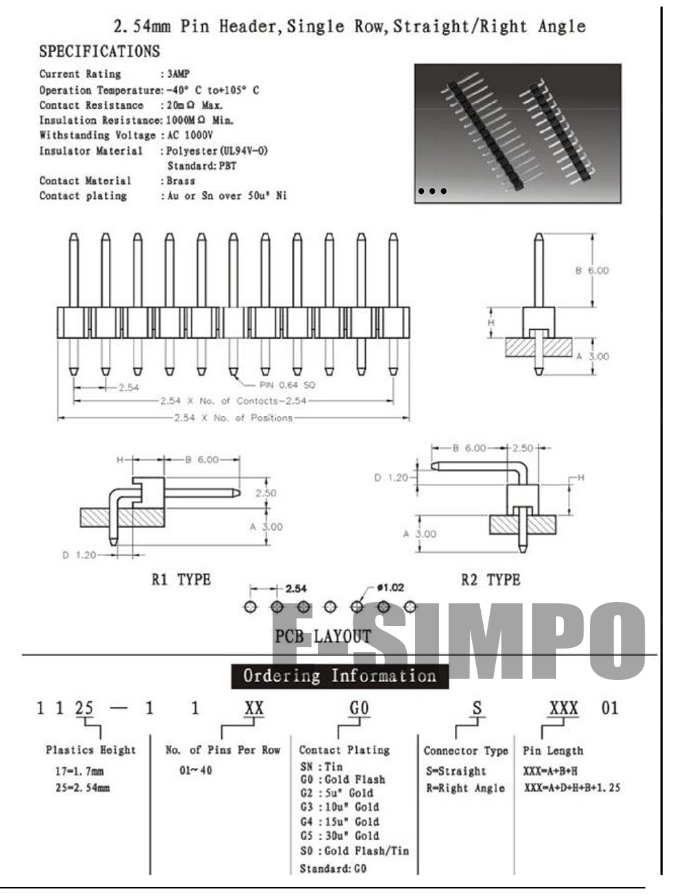 10pcs 2.54mm 1x40 Pin RA Pin Header Right Angle 90d R1 R2 optional Goldplate Single Row Breakable PCB Male Pin Header Connector
