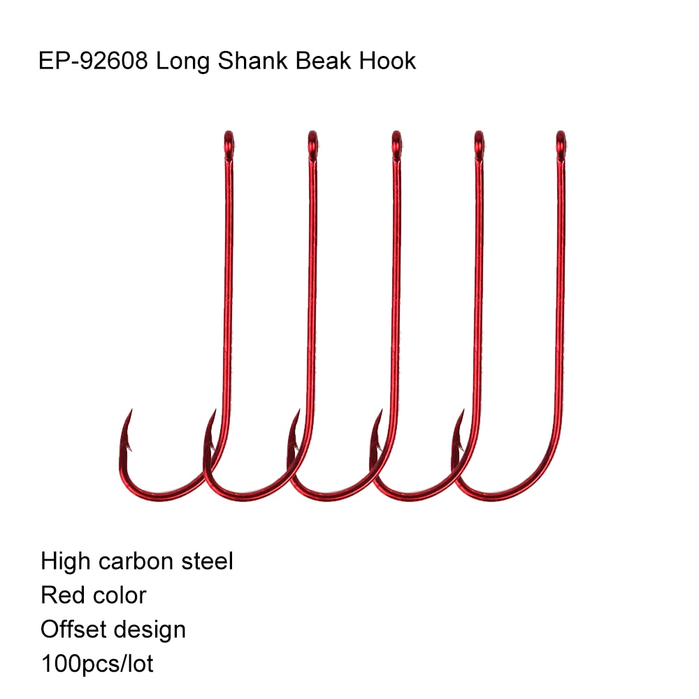 100pcs Eupheng EP-92608 Classic Long Shank Beak Red Fishing Hook Octopus Rig Fish Hooks Circle Sharpened Point Hook