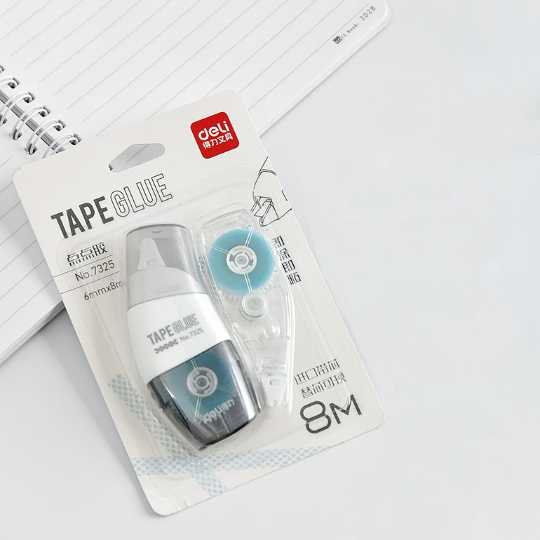Dobbeltklæbende tape 6mm x 8m med refill papirvarer gør-det-selv-tape kunstlim skole kontorartikler: Limtape 1 stk