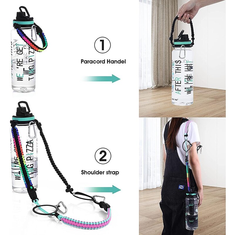 Correa de botella de agua de 3 piezas, mango de Paracord para botellas de boca ancha de Hydro Flask, 12Oz a 64Oz, para senderismo, Camping, caminar, Etc.