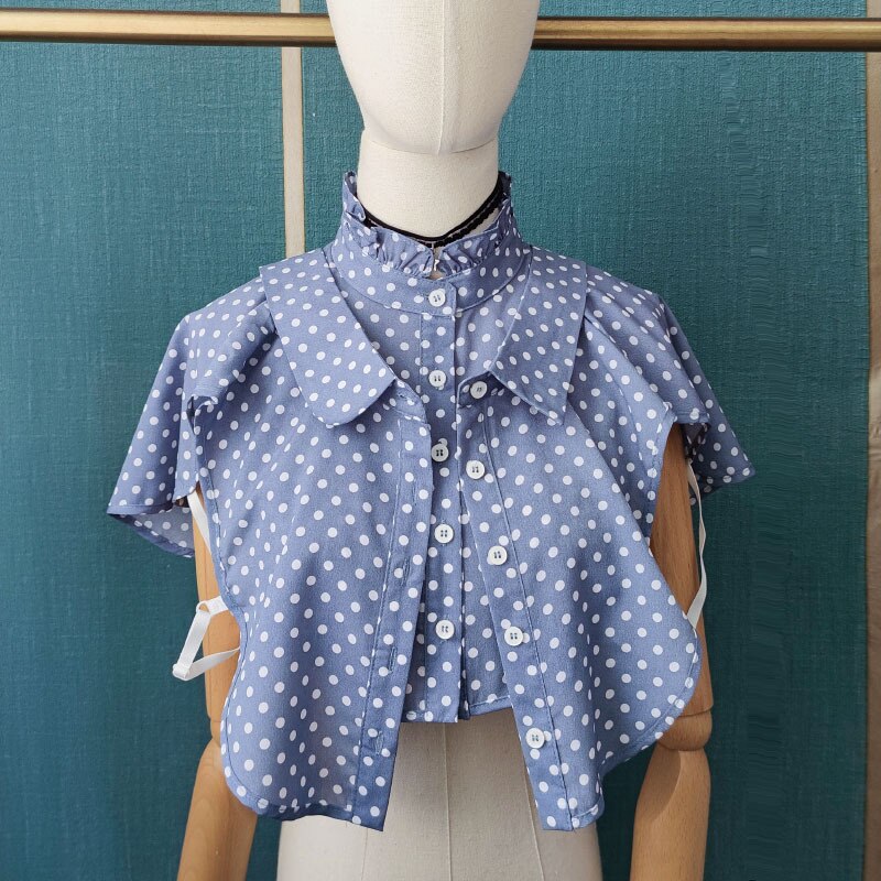 Chemise à Faux Col à pois bleus, pull à Col détachable, demi-chemise femme, Faux Col, cravate, vêtements accessoires