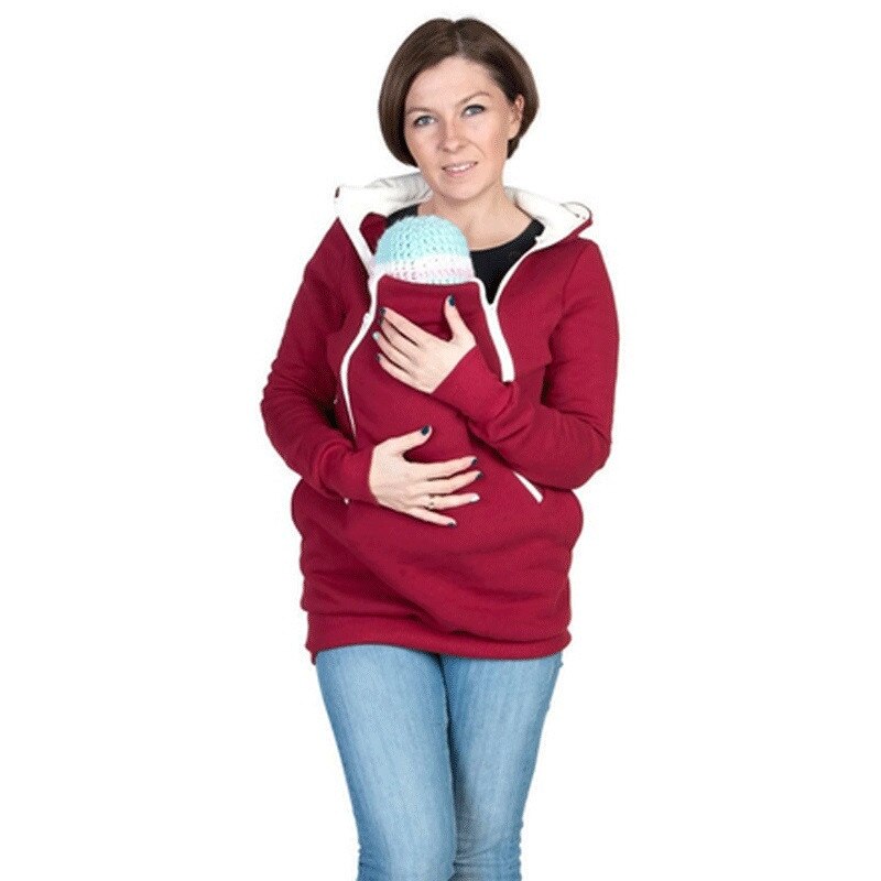 Explosie modellen moederschap kleding jas twee in een kangoeroe moeder rits effen kleur hooded casual comfort trui jas