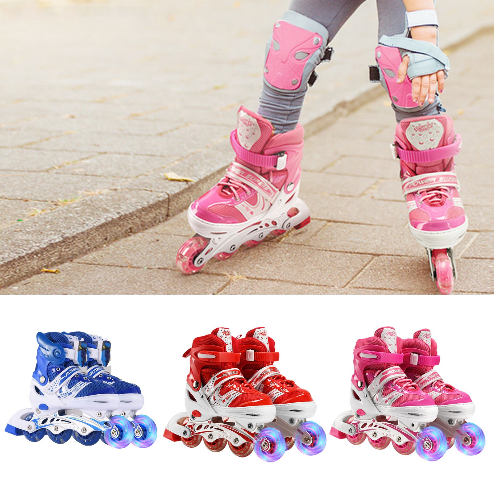 Adjustable Children Inline Skates Outdoor Sports Full Flash Rollerblades Inline Skates Luminous High Elestic Wheel Skates