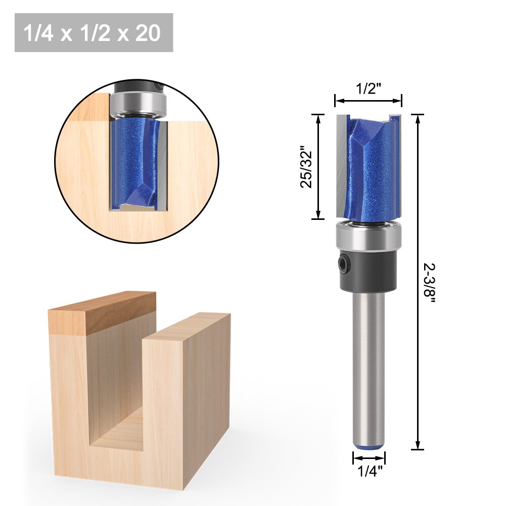 1 stk 1/4 i 6mm skaft fres fres trimming trebearbeiding fres doble blader: 6.35 x 12.7 x 20