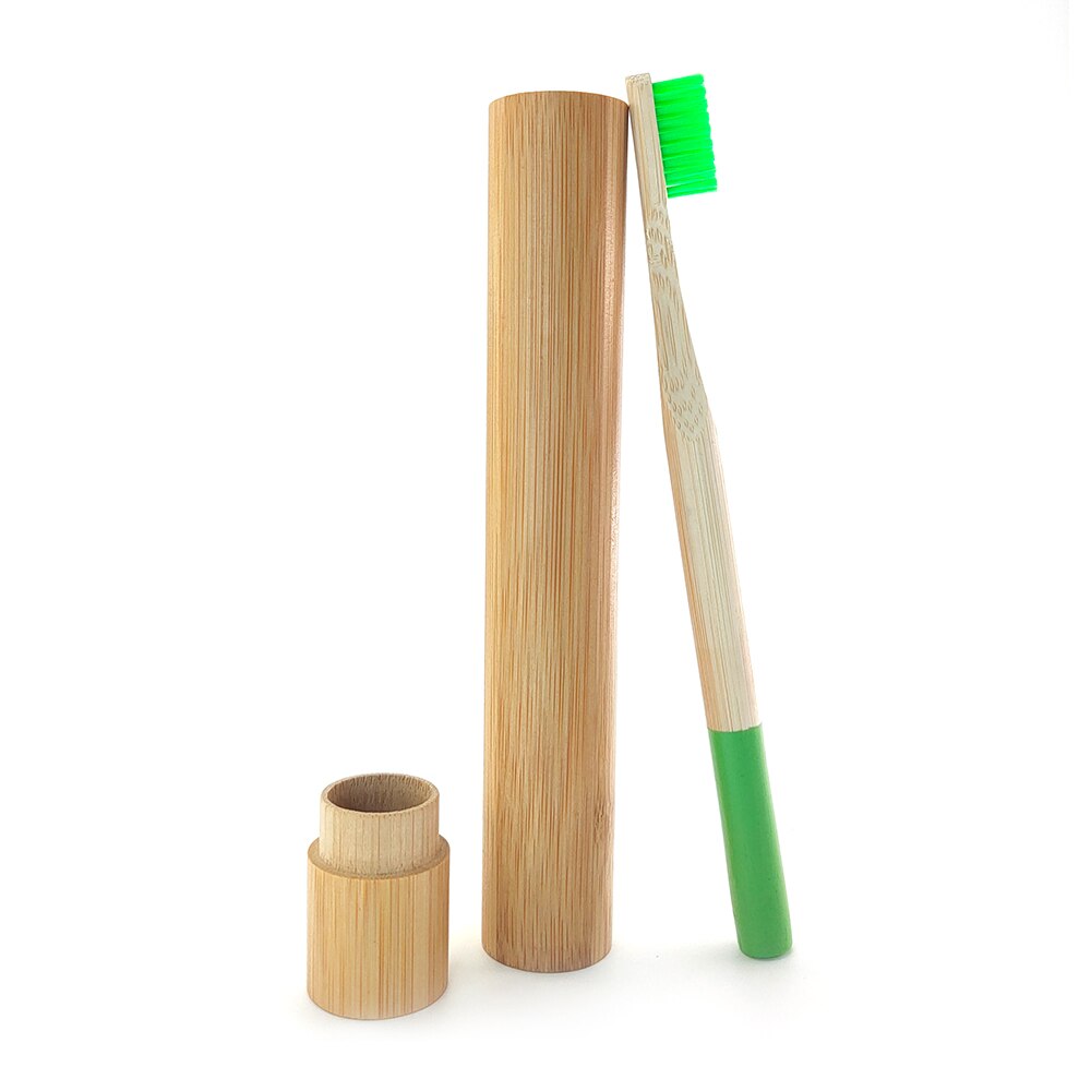 Degradable Bamboo Toothbrush with Natrual Bamboo Straw Case Eco-friendyly Portable Travle Toothbeush Set for Teeth care: Light Green