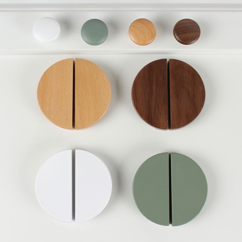 Solid Wood Semicircle Kitchen Cabinet Handles Beech/Walnut Bedroom Wardrobe Pulls Quadrant Cupboard Door Knobs Cabinet Hardware