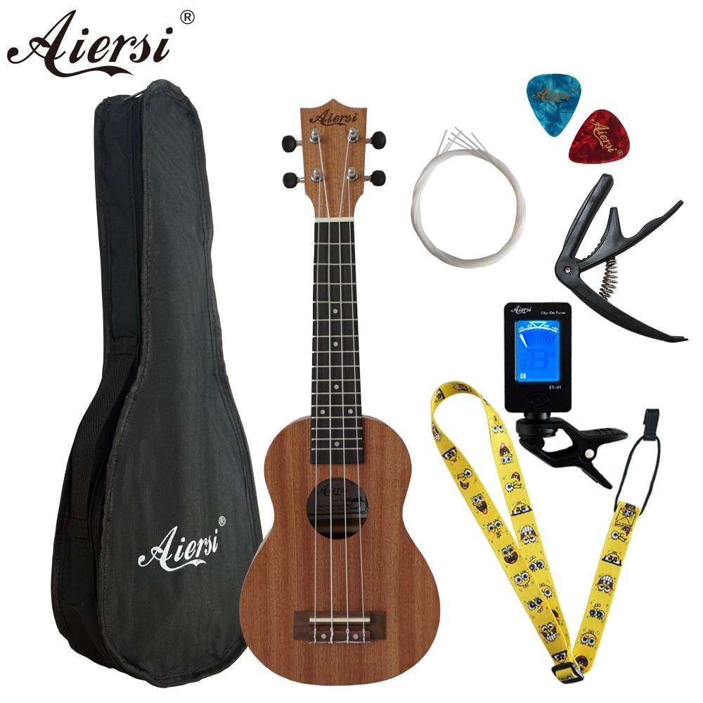 Aiersi 21 pulgadas conjunto completo ukelele de caoba de 4 cuerdas de guitarra Soprano piña Gecko ukelele con el bolso de la correa de la cadena de sintonizador de Capo recoge