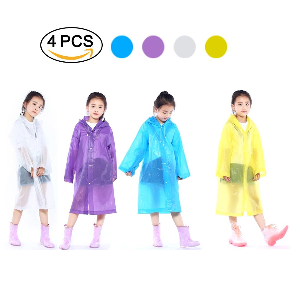 4 Uds chico chubasquero reutilizable Ponchos ropa de lluvia portátil con capucha Unisex para niños de 6-12 años campamento senderismo viaje