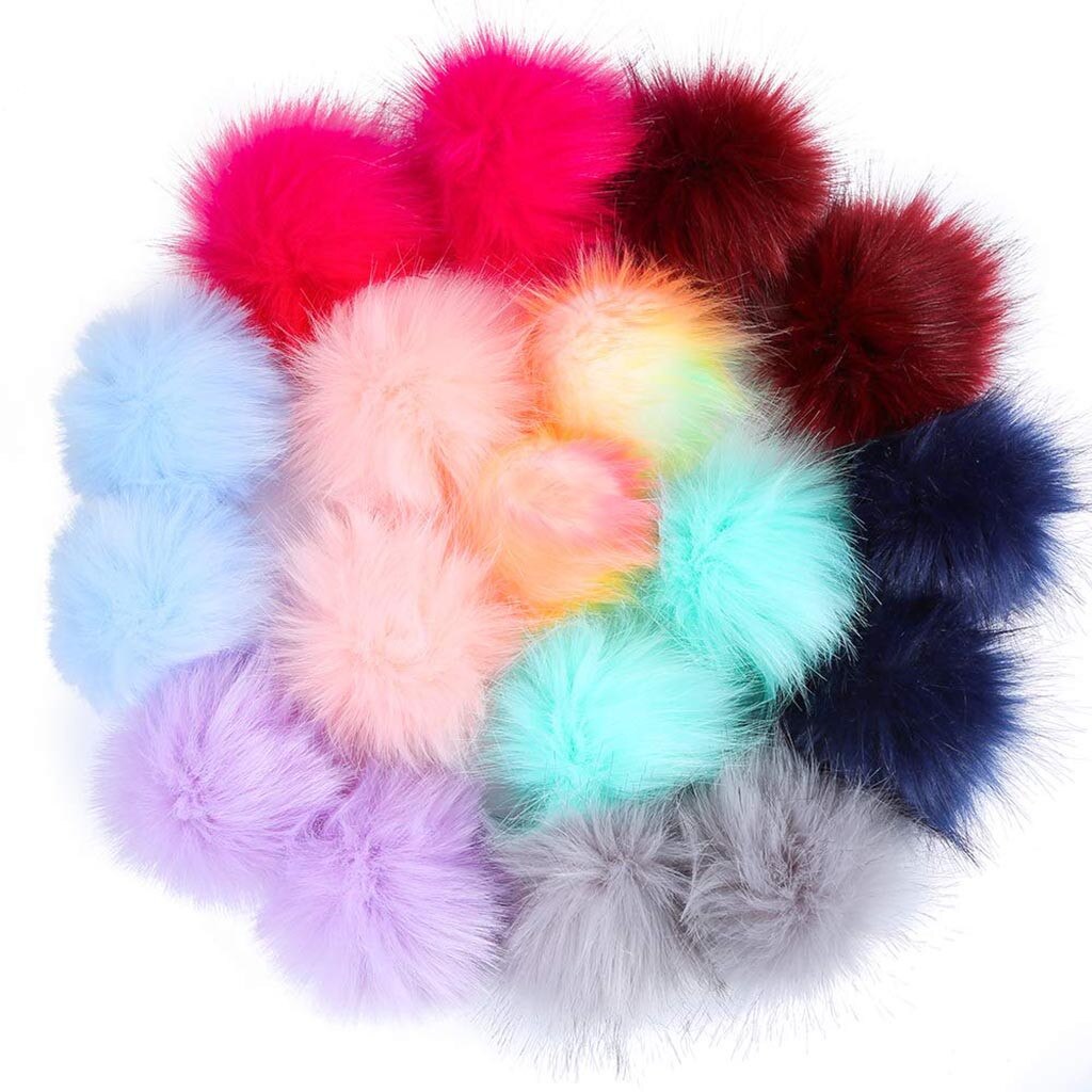 18 Pc 8Cm Diy Luxe Bont Pompom Natuurlijke Vos Haarbal Hoed Bal Pom Pom Handgemaakte Grote Haarbal Hoed met Rubber Band Voor Hoofddeksels