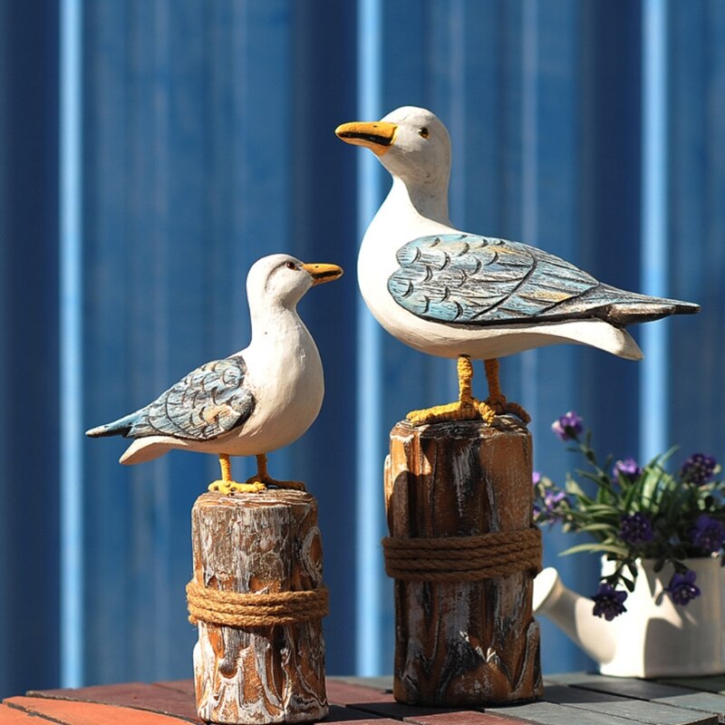 Figurines de mouettes en bois, 2 pièces, décoration de maison, chambre d'enfant, ornements de bureau, nautique, rustique, Vintage, plage côtière, QX2E