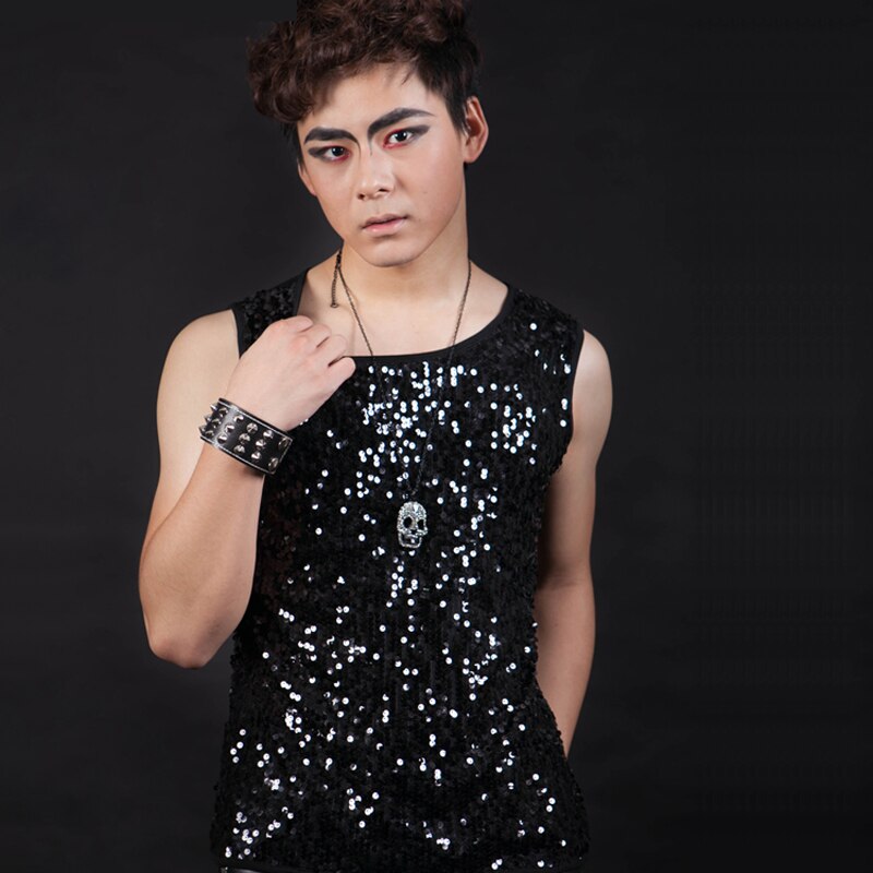 Circular Colla trajes de baile de Jazz Hip Hop Ropa de baile Tops ropa hombre etapa Club actuación chaleco lentejuelas DWY498