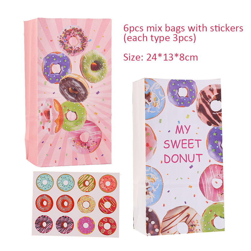 1pack Donuts Candy Bags Cookies Packaging Boxes for Kids Girl Donuts Happy Birthday Party Supply Wedding DIY Crafts Decorations: 6pcs mix