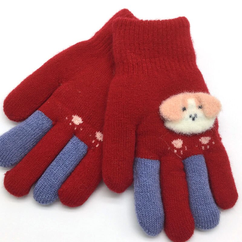 Für 5-9-jahr Kind Karikatur fingerspitzen tragen doppel schicht handschuhe schöNe kreative mädchen warme handschuhe: rot mit Hund