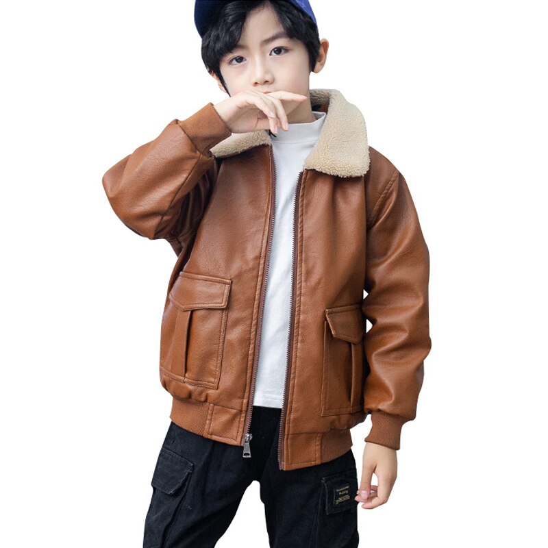 Veste d'hiver chaude en cuir molletonné pour garçon de 12 ans, vêtements d'extérieur,