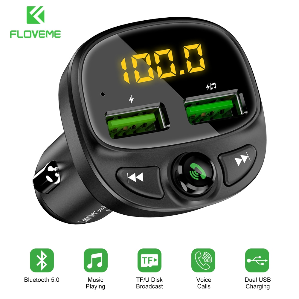 Novedoso pack de Multi-funcional 3.4A Cargador de Coche Rápido transmisor FM reproductor Bluetooth USB Dual encendedor de cigarrillos MP3 TF música de coche Kits de coche