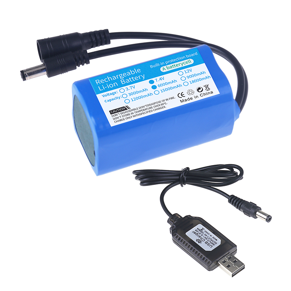 Batería de iones de litio de 7,4 V, 18650 2S, Cargador USB, 3000mah, 6000mah, 9000mah, 12000mah, Control remoto, piezas de repuesto para barcos de cebo de pesca: BLANCO