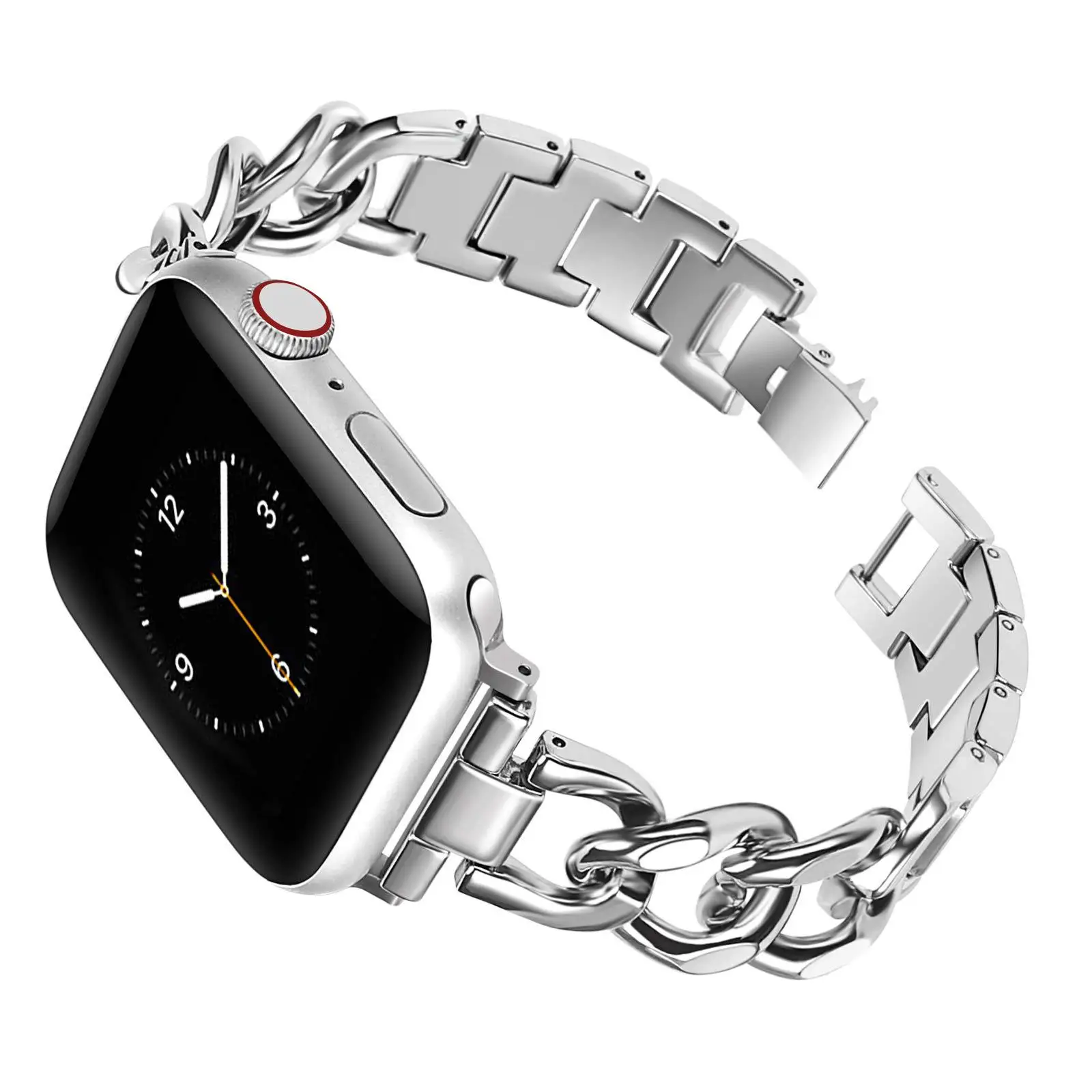 Bracelet en métal pour bracelet de montre Apple 41mm 45mm 38 40 42 44 49mm bracelet de chaîne en acier inoxydable pour iWatch série Ultra 9 8 7 SE 6 5 4 3: S / Argent