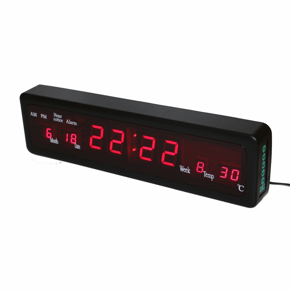 Desktop Electronic Alarm Clocks Digital LED Wall Clock with Indoor Temperature Calendar Week Date Houly Chime Red Display