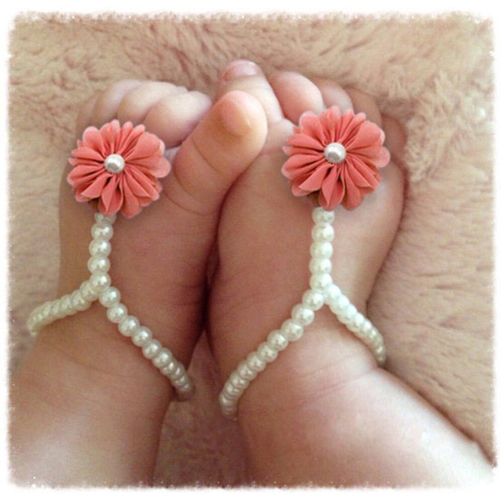 Baby Pearl Anklets Shoe Jewelry With Flowers Foot Chain Infant Colorful Barefoot Anklet Chain Accessories
