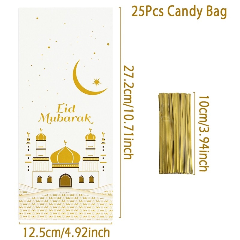 Eid Mubarak Geschenkzakken Plastic Zak Koekje Snoep Ramadan Kareem Decoratie 2025, Islamitische Moslim Feestverpakking Zakje: Goud