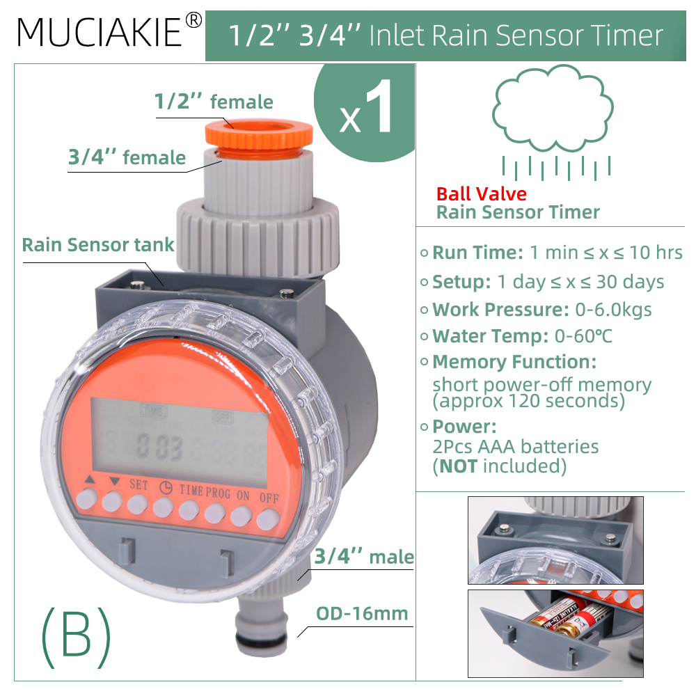 Garden Rain Sensing Watering Timer LED Display Automatic System Electronic Controller Lawn Greenhouse Plant Irrigation Sprinkler: B