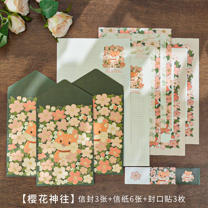 Stationery Papers and Envelopes Set Includes 3 Stationery Envelopes 6 Stationery Writing Paper with 3 Colorful Label Stickers: Pink