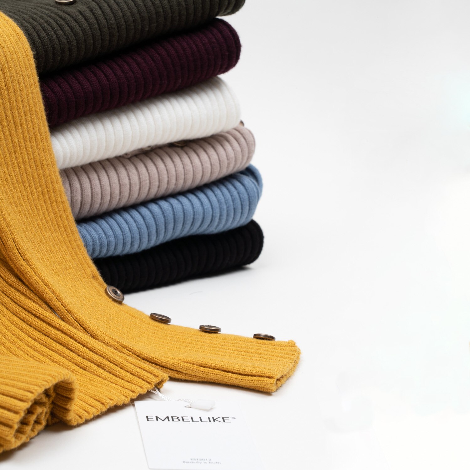 Geribbeld Mock Hals Trui Vrouwen Winter Gebreide Lange Truien Vrouwen Trui Jumper Met Zijknoppen