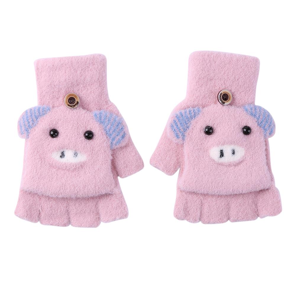 2 stücke freundlicher Warme Handschuhe Mädchen Jungen Halbe Finger Handschuhe Winter Warme Nette Fäustlinge Hand Muff Karikatur Handschuh Für freundlicher 2-6 jahre alt: 	licht rosa