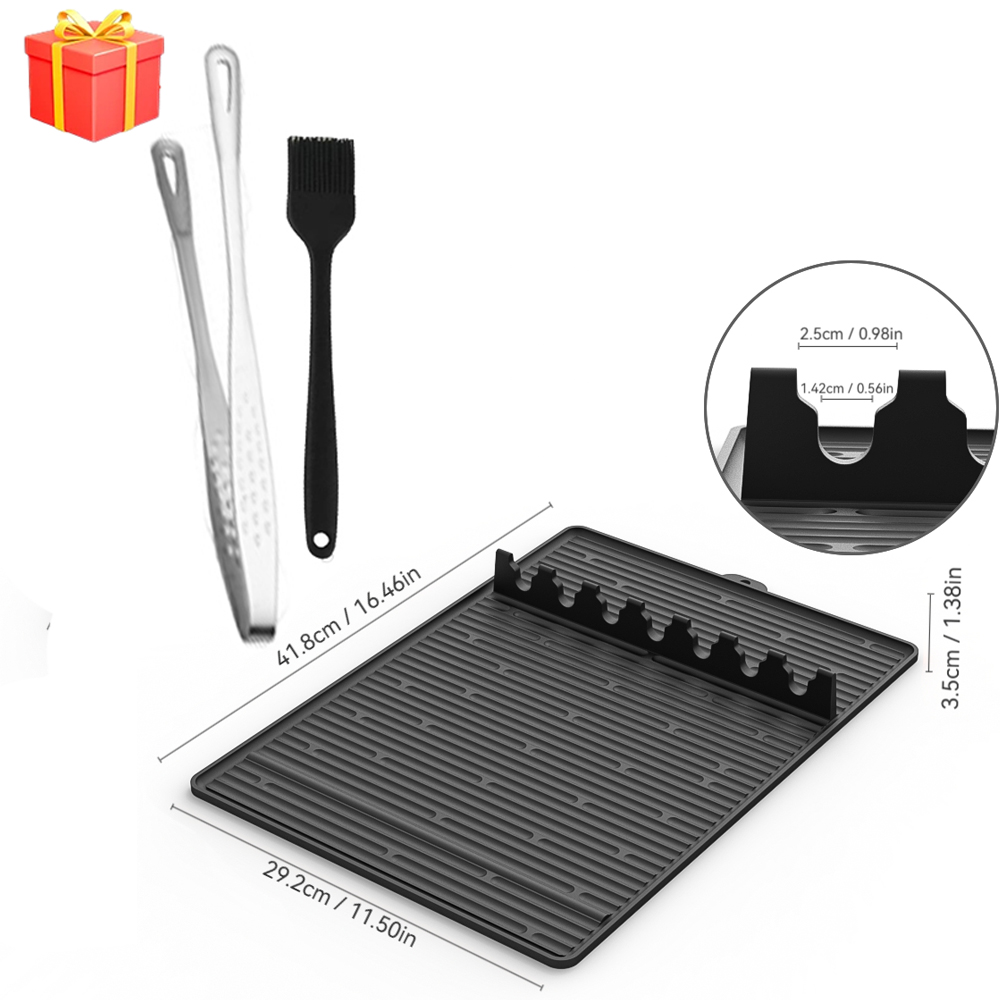 Estera para parrilla reutilizable, estante lateral de silicona de gran tamaño, herramientas para plancha, estera de espátula con almohadilla de goteo para parrilla al aire libre, encimera de cocina: Verde