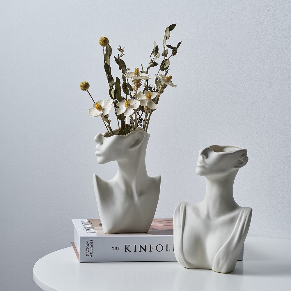 Ansigt vase keramik moderne kunst skulptur boligdekoration plantekrukker dekorativ stue dekoration bordplade blomstervaser