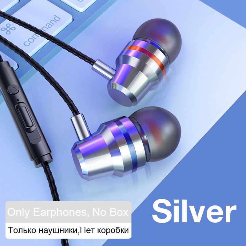 MOOJECAL In Ear Wired 3.5mm Earphone Earbuds Music Headphone for Xiaomi Samsung Iphone Smartphone with Microphone Wired Headset: Silver