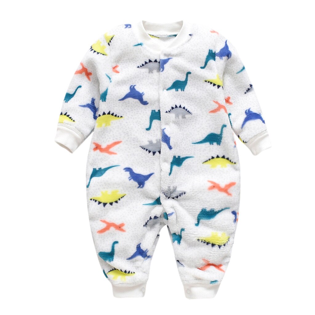 Vêtements d'hiver motif dinosaure pour bébés | Barboteuse, en molleton, chaude, combinaison pyjama doux, 3-18M, pour filles et garçons: WH / 66